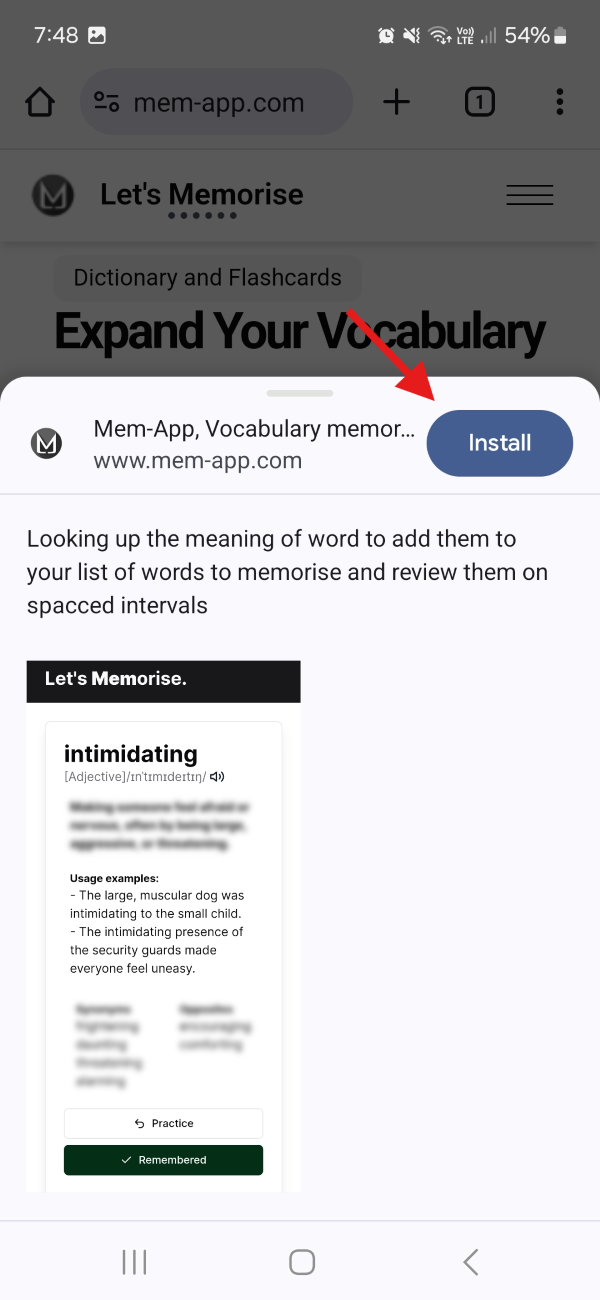 Install Mem-App on Android Mobile Screenshot